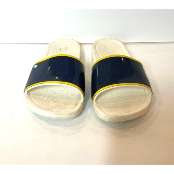 Crocs X Drew Barrymore Sloane Slide Navy Yellow Stripe White Base Womens Size 8 - Picture 7 of 12